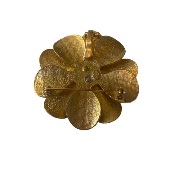 Beautiful Substantial Gold Tone & Pave Crystals Flower Pendant. - Picture 2 of 5